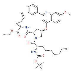 ChemSpider 2D Image | Ethyl (1R)-1-({(4R)-4-[(7-methoxy-2-phenyl-4-quinolinyl)oxy]-1-[(2S)-2-({[(2-methyl-2-propanyl)oxy]carbonyl}amino)-8-nonenoyl]-L-prolyl}amino)-2-vinylcyclopropanecarboxylate | C43H54N4O8