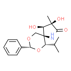 ChemSpider 2D Image | (3R,4R,5S,6S,8R)-3,4-Dihydroxy-6-isopropyl-3-methyl-8-phenyl-7,9-dioxa-1-azaspiro[4.5]decan-2-one | C17H23NO5