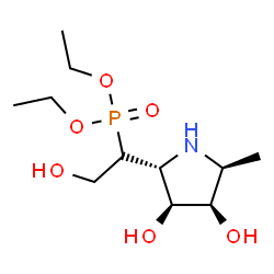 ChemSpider 2D Image | Diethyl {(1R)-1-[(2R,3S,4R,5S)-3,4-dihydroxy-5-methyl-2-pyrrolidinyl]-2-hydroxyethyl}phosphonate | C11H24NO6P