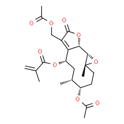 ChemSpider 2D Image | (1aR,4S,5R,7S,10aS,10bS)-4-Acetoxy-8-(acetoxymethyl)-1a,5-dimethyl-9-oxo-1a,2,3,4,5,6,7,9,10a,10b-decahydrooxireno[9,10]cyclodeca[1,2-b]furan-7-yl methacrylate | C23H30O9