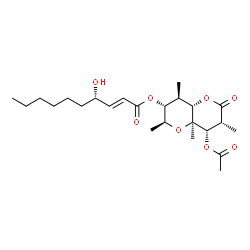 ChemSpider 2D Image | (2S,3R,4R,4aS,7R,8S,8aS)-8-Acetoxy-2,4,7,8a-tetramethyl-6-oxooctahydropyrano[3,2-b]pyran-3-yl (2E,4S)-4-hydroxy-2-decenoate | C24H38O8