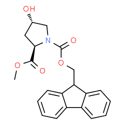 ChemSpider 2D Image | 1-(9H-Fluoren-9-ylmethyl) 2-methyl (2R,4S)-4-hydroxy-1,2-pyrrolidinedicarboxylate | C21H21NO5