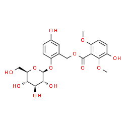 ChemSpider 2D Image | 2-(beta-D-Glucopyranosyloxy)-5-hydroxybenzyl 3-hydroxy-2,6-dimethoxybenzoate | C22H26O12