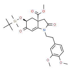 ChemSpider 2D Image | Methyl (3aR,5S)-1-[2-(3,4-dimethoxyphenyl)ethyl]-5-{[dimethyl(2-methyl-2-propanyl)silyl]oxy}-2,6-dioxo-1,2,3,4,5,6-hexahydro-3aH-indole-3a-carboxylate | C26H37NO7Si