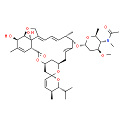 ChemSpider 2D Image | (1'R,2S,4'S,5S,6R,8'R,12'S,13'S,20'R,21'R,24'S)-21',24'-Dihydroxy-6-isopropyl-5,11',13',22'-tetramethyl-2'-oxo-5,6-dihydrospiro[pyran-2,6'-[3,7,19]trioxatetracyclo[15.6.1.1~4,8~.0~20,24~]pentacosa[10,
14,16,22]tetraen]-12'-yl 4-[acetyl(methyl)amino]-2,4,6-trideoxy-3-O-methyl-alpha-L-arabino-hexopyranoside | C43H63NO11