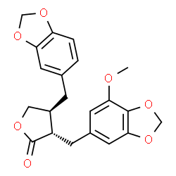 ChemSpider 2D Image | (3S,4S)-4-(1,3-Benzodioxol-5-ylmethyl)-3-[(7-methoxy-1,3-benzodioxol-5-yl)methyl]dihydro-2(3H)-furanone | C21H20O7