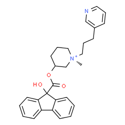 ChemSpider 2D Image | (1R)-3-{[(9-Hydroxy-9H-fluoren-9-yl)carbonyl]oxy}-1-methyl-1-[3-(3-pyridinyl)propyl]piperidinium | C28H31N2O3