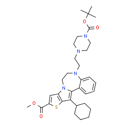 ChemSpider 2D Image | Methyl 12-cyclohexyl-5-[2-(4-{[(2-methyl-2-propanyl)oxy]carbonyl}-1-piperazinyl)ethyl]-6,7-dihydro-5H-thieno[2',3':4,5]pyrrolo[1,2-d][1,4]benzodiazepine-10-carboxylate | C33H44N4O4S