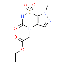 ChemSpider 2D Image | Ethyl (7-methyl-1,1-dioxido-3-oxo-2,3-dihydropyrazolo[4,3-e][1,2,4]thiadiazin-4(7H)-yl)acetate | C9H12N4O5S