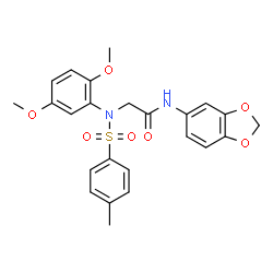 ChemSpider 2D Image | N-1,3-Benzodioxol-5-yl-N~2~-(2,5-dimethoxyphenyl)-N~2~-[(4-methylphenyl)sulfonyl]glycinamide | C24H24N2O7S
