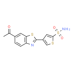 ChemSpider 2D Image | 4-(6-Acetyl-1,3-benzothiazol-2-yl)-2-thiophenesulfonamide | C13H10N2O3S3