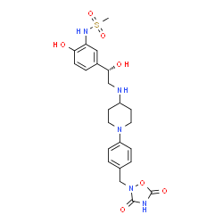 ChemSpider 2D Image | N-(5-{(1S)-2-[(1-{4-[(3,5-Dioxo-1,2,4-oxadiazolidin-2-yl)methyl]phenyl}-4-piperidinyl)amino]-1-hydroxyethyl}-2-hydroxyphenyl)methanesulfonamide | C23H29N5O7S