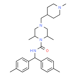 ChemSpider 2D Image | N-[Bis(4-methylphenyl)methyl]-2,6-dimethyl-4-[(1-methyl-4-piperidinyl)methyl]-1-piperazinecarboxamide | C29H42N4O