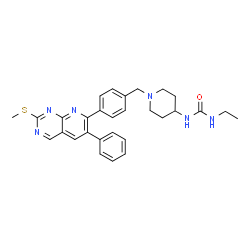 ChemSpider 2D Image | 1-Ethyl-3-(1-{4-[2-(methylsulfanyl)-6-phenylpyrido[2,3-d]pyrimidin-7-yl]benzyl}-4-piperidinyl)urea | C29H32N6OS