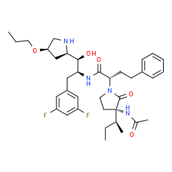 ChemSpider 2D Image | (2S)-2-{(3S)-3-Acetamido-3-[(2S)-2-butanyl]-2-oxo-1-pyrrolidinyl}-N-{(1R,2S)-3-(3,5-difluorophenyl)-1-hydroxy-1-[(2R,4R)-4-propoxy-2-pyrrolidinyl]-2-propanyl}-4-phenylbutanamide | C36H50F2N4O5