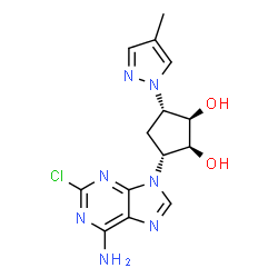 ChemSpider 2D Image | (1R,2S,3R,5S)-3-(6-Amino-2-chloro-9H-purin-9-yl)-5-(4-methyl-1H-pyrazol-1-yl)-1,2-cyclopentanediol | C14H16ClN7O2