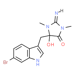 ChemSpider 2D Image | (2Z)-5-[(6-Bromo-1H-indol-3-yl)methyl]-5-hydroxy-2-imino-1,3-dimethyl-4-imidazolidinone | C14H15BrN4O2