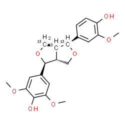 ChemSpider 2D Image | 4-[(1S,3aR,4S,6aR)-4-(4-Hydroxy-3-methoxyphenyl)(3,3a,4-~13~C_3_)tetrahydro-1H,3H-furo[3,4-c]furan-1-yl]-2,6-dimethoxyphenol | C1813C3H24O7