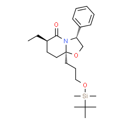 ChemSpider 2D Image | (3R,6R,8aR)-8a-(3-{[Dimethyl(2-methyl-2-propanyl)silyl]oxy}propyl)-6-ethyl-3-phenylhexahydro-5H-[1,3]oxazolo[3,2-a]pyridin-5-one | C24H39NO3Si