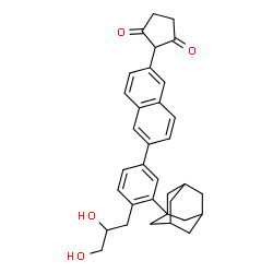 ChemSpider 2D Image | 2-{6-[3-(Adamantan-1-yl)-4-(2,3-dihydroxypropyl)phenyl]-2-naphthyl}-1,3-cyclopentanedione | C34H36O4
