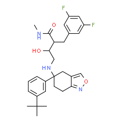 ChemSpider 2D Image | 2-(3,5-Difluorobenzyl)-3-hydroxy-N-methyl-4-({5-[3-(2-methyl-2-propanyl)phenyl]-4,5,6,7-tetrahydro-2,1-benzoxazol-5-yl}amino)butanamide | C29H35F2N3O3