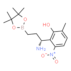 ChemSpider 2D Image | 2-[(1R)-1-Amino-3-(4,4,5,5-tetramethyl-1,3,2-dioxaborolan-2-yl)propyl]-6-methyl-3-nitrophenol | C16H25BN2O5