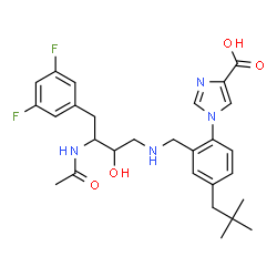 ChemSpider 2D Image | 1-[2-({[3-Acetamido-4-(3,5-difluorophenyl)-2-hydroxybutyl]amino}methyl)-4-(2,2-dimethylpropyl)phenyl]-1H-imidazole-4-carboxylic acid | C28H34F2N4O4