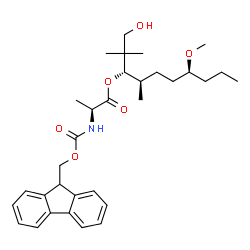 ChemSpider 2D Image | (3S,4R,7S)-1-Hydroxy-7-methoxy-2,2,4-trimethyl-3-decanyl N-[(9H-fluoren-9-ylmethoxy)carbonyl]-L-alaninate | C32H45NO6