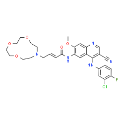 ChemSpider 2D Image | (2E)-N-{4-[(3-Chloro-4-fluorophenyl)amino]-3-cyano-7-methoxy-6-quinolinyl}-4-(1,4,7-trioxa-10-azacyclododecan-10-yl)-2-butenamide | C29H31ClFN5O5