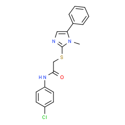 ChemSpider 2D Image | N-(4-Chlorophenyl)-2-[(1-methyl-5-phenyl-1H-imidazol-2-yl)sulfanyl]acetamide | C18H16ClN3OS