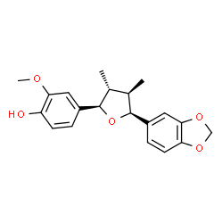 ChemSpider 2D Image | 4-[(2R,3R,4R,5S)-5-(1,3-Benzodioxol-5-yl)-3,4-dimethyltetrahydro-2-furanyl]-2-methoxyphenol | C20H22O5