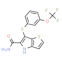 ChemSpider 2D Image | 6-{[3-(Trifluoromethoxy)phenyl]sulfanyl}-4H-thieno[3,2-b]pyrrole-5-carboxamide | C14H9F3N2O2S2