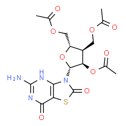 ChemSpider 2D Image | 3-[3-(Acetoxymethyl)-2,5-di-O-acetyl-3-deoxy-beta-D-ribofuranosyl]-5-amino[1,3]thiazolo[4,5-d]pyrimidine-2,7(3H,4H)-dione | C17H20N4O9S