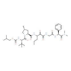 ChemSpider 2D Image | N-(Isobutoxycarbonyl)-3-methyl-L-valyl-(4R)-N-{1-[(2-{[(1S)-2-(dimethylamino)-2-oxo-1-phenylethyl]amino}-2-oxoethyl)amino]-1,2-dioxo-3-hexanyl}-4-methyl-L-prolinamide | C35H54N6O8