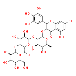 ChemSpider 2D Image | 5,7-Dihydroxy-4-oxo-2-(3,4,5-trihydroxyphenyl)-4H-chromen-3-yl D-galactopyranosyl-(1->4)-D-galactopyranosyl-(1->2)-(2xi)-6-deoxy-L-arabino-hexopyranoside | C33H40O22