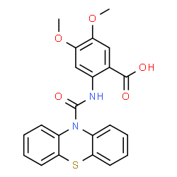 ChemSpider 2D Image | 4,5-Dimethoxy-2-[(10H-phenothiazin-10-ylcarbonyl)amino]benzoic acid | C22H18N2O5S