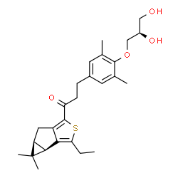 ChemSpider 2D Image | 3-{4-[(2R)-2,3-Dihydroxypropoxy]-3,5-dimethylphenyl}-1-[(3bR,4aS)-3-ethyl-4,4-dimethyl-3b,4,4a,5-tetrahydrocyclopropa[3,4]cyclopenta[1,2-c]thiophen-1-yl]-1-propanone | C26H34O4S