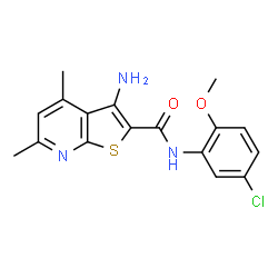 ChemSpider 2D Image | 3-Amino-N-(5-chloro-2-methoxyphenyl)-4,6-dimethylthieno[2,3-b]pyridine-2-carboxamide | C17H16ClN3O2S