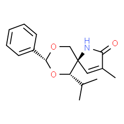 ChemSpider 2D Image | (5R,6S,8R)-6-Isopropyl-3-methyl-8-phenyl-7,9-dioxa-1-azaspiro[4.5]dec-3-en-2-one | C17H21NO3