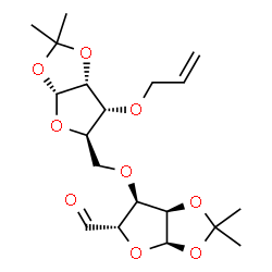 ChemSpider 2D Image | (3aR,5S,6R,6aR)-6-{[(3aR,5R,6R,6aR)-6-(Allyloxy)-2,2-dimethyltetrahydrofuro[2,3-d][1,3]dioxol-5-yl]methoxy}-2,2-dimethyltetrahydrofuro[2,3-d][1,3]dioxole-5-carbaldehyde | C19H28O9