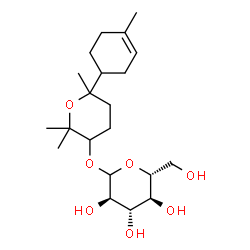 ChemSpider 2D Image | 2,2,6-Trimethyl-6-(4-methyl-3-cyclohexen-1-yl)tetrahydro-2H-pyran-3-yl D-glucopyranoside | C21H36O7