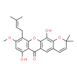 ChemSpider 2D Image | 7,12-Dihydroxy-9-methoxy-2,2-dimethyl-10-(3-methyl-2-buten-1-yl)-2H,6H-pyrano[3,2-b]xanthen-6-one | C24H24O6