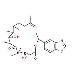 ChemSpider 2D Image | (3Z,6R,10S,13R,14S,15S)-10,14-Dihydroxy-3,11,11,13,15-pentamethyl-6-(2-methyl-1,3-benzoxazol-5-yl)-7-oxabicyclo[14.1.0]heptadec-3-ene-8,12-dione | C29H39NO6