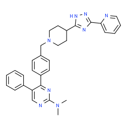 ChemSpider 2D Image | N,N-Dimethyl-5-phenyl-4-[4-({4-[3-(2-pyridinyl)-1H-1,2,4-triazol-5-yl]-1-piperidinyl}methyl)phenyl]-2-pyrimidinamine | C31H32N8