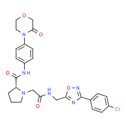 ChemSpider 2D Image | 1-[2-({[3-(4-Chlorophenyl)-1,2,4-oxadiazol-5-yl]methyl}amino)-2-oxoethyl]-N-[4-(3-oxo-4-morpholinyl)phenyl]-D-prolinamide | C26H27ClN6O5