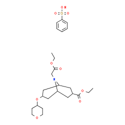 ChemSpider 2D Image | Ethyl 9-(2-ethoxy-2-oxoethyl)-7-(tetrahydro-2H-pyran-4-yloxy)-9-azabicyclo[3.3.1]nonane-3-carboxylate benzenesulfonate (1:1) | C26H39NO9S