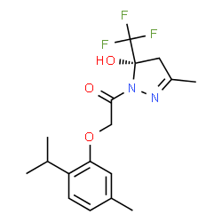 ChemSpider 2D Image | 1-[(5S)-5-hydroxy-3-methyl-5-(trifluoromethyl)-4H-pyrazol-1-yl]-2-(2-isopropyl-5-methyl-phenoxy)ethanone | C17H21F3N2O3