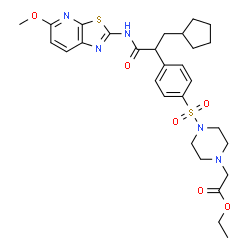 ChemSpider 2D Image | Ethyl {4-[(4-{3-cyclopentyl-1-[(5-methoxy[1,3]thiazolo[5,4-b]pyridin-2-yl)amino]-1-oxo-2-propanyl}phenyl)sulfonyl]-1-piperazinyl}acetate | C29H37N5O6S2