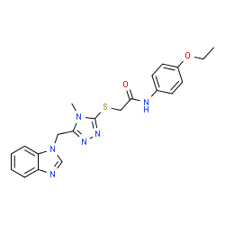 ChemSpider 2D Image | 2-{[5-(1H-Benzimidazol-1-ylmethyl)-4-methyl-4H-1,2,4-triazol-3-yl]sulfanyl}-N-(4-ethoxyphenyl)acetamide | C21H22N6O2S