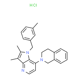 ChemSpider 2D Image | 2-[2,3-Dimethyl-1-(3-methylbenzyl)-1H-pyrrolo[3,2-b]pyridin-7-yl]-1,2,3,4-tetrahydroisoquinoline hydrochloride (1:1) | C26H28ClN3